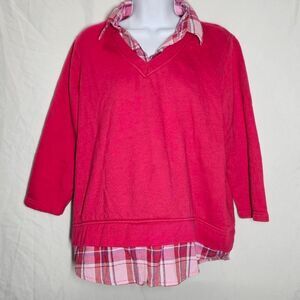 y2k 2000s pink plaid faux layered sweatshirt